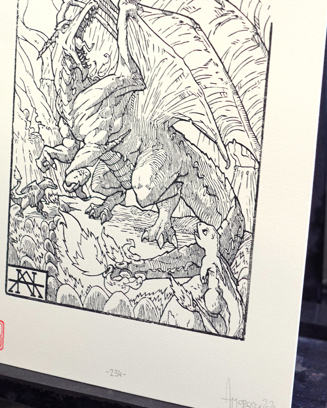 CHARIZARD - Handmade woodblock print - 28x22cm