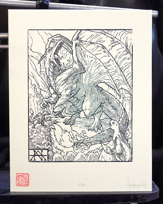 CHARIZARD - Handmade woodblock print - 28x22cm