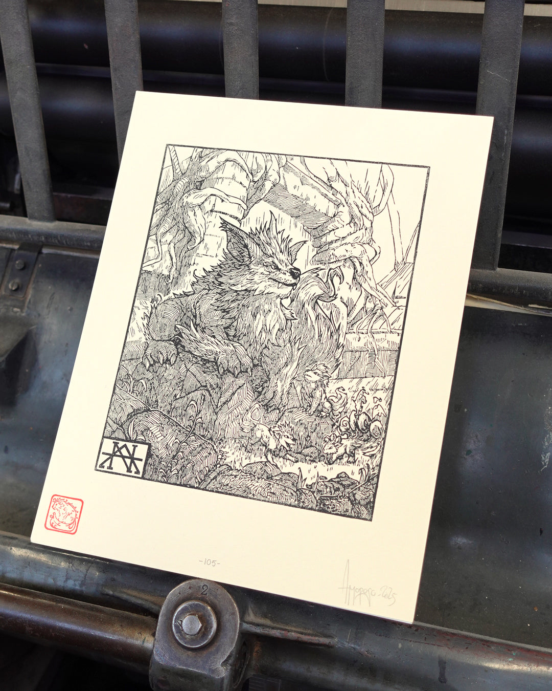 ARCANIN - Handmade woodblock print - 28x22cm