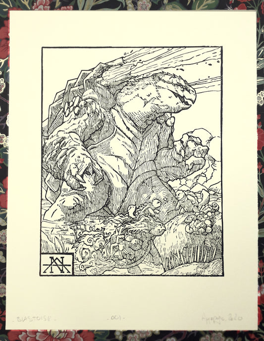 BLASTOISE - Handmade woodblock print - 28x22cm