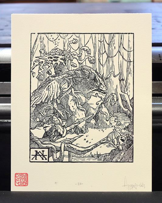 VENUSAUR - Handmade woodblock print - 28x22cm